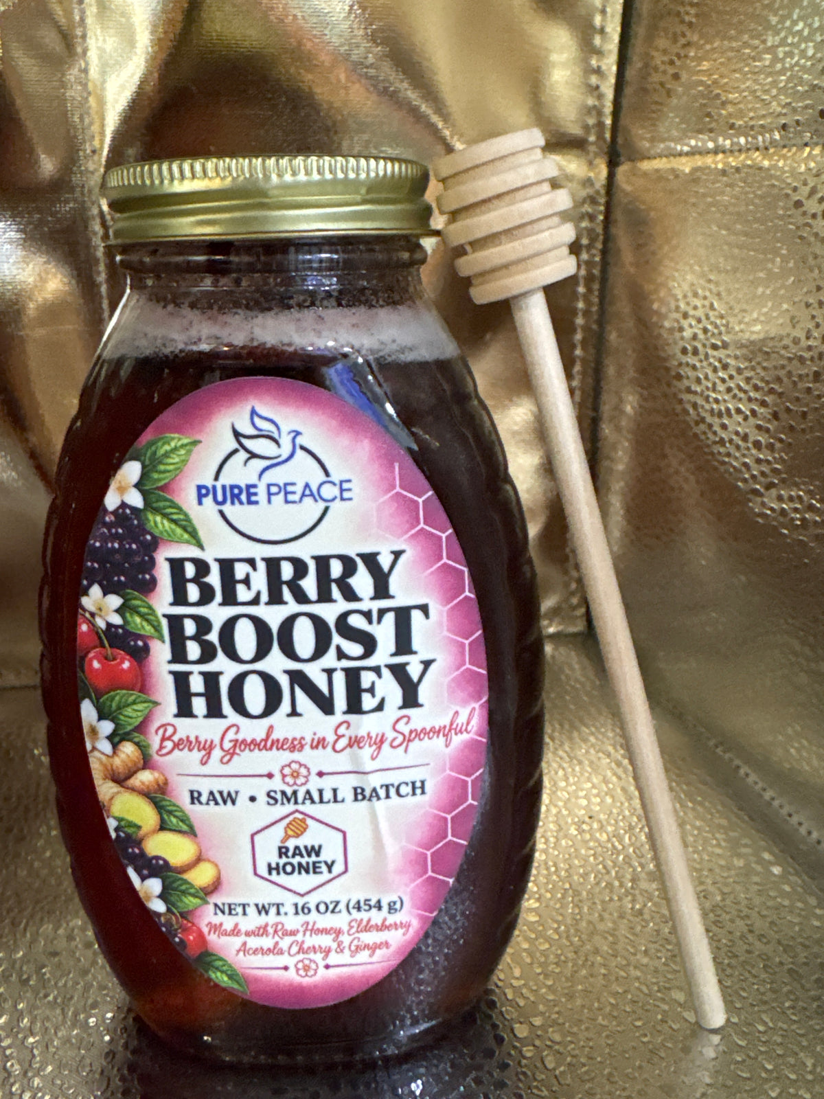 PUREPEACE Berry Boost Honey – Elderberry & Cherry Infused – 1 lb.