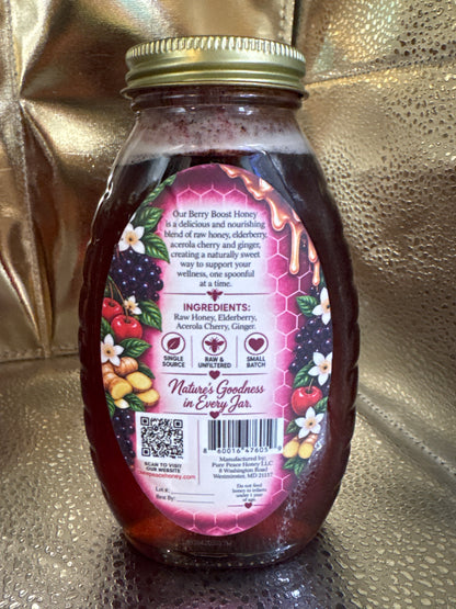 PUREPEACE Berry Boost Honey – Elderberry & Cherry Infused – 1 lb.