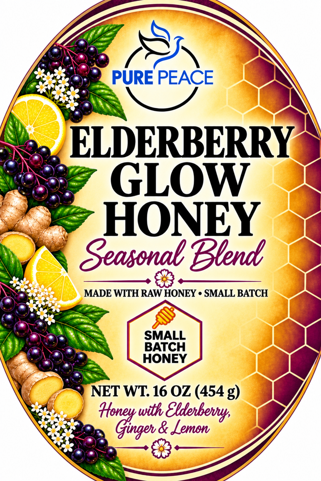 PUREPEACE Elderberry Glow Honey – 1 lb.