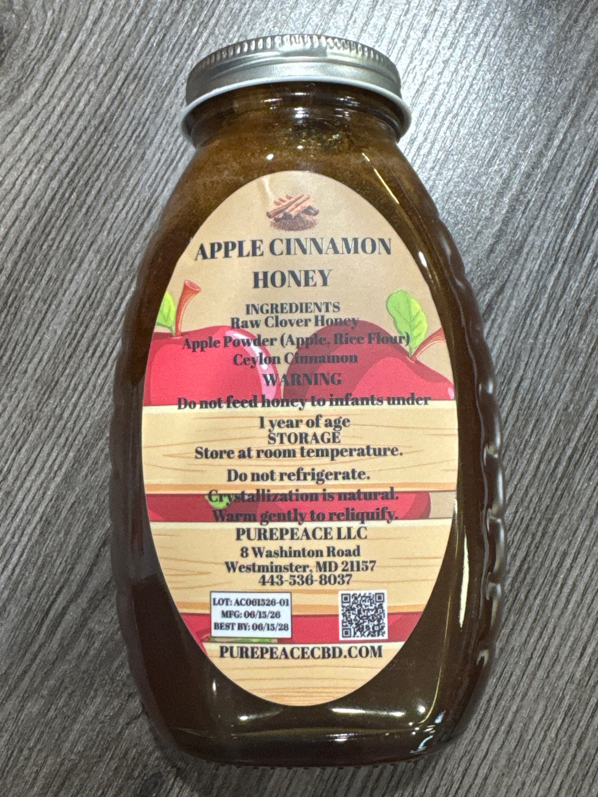 PUREPEACE Apple Cinnamon Raw Honey – 1 lb.