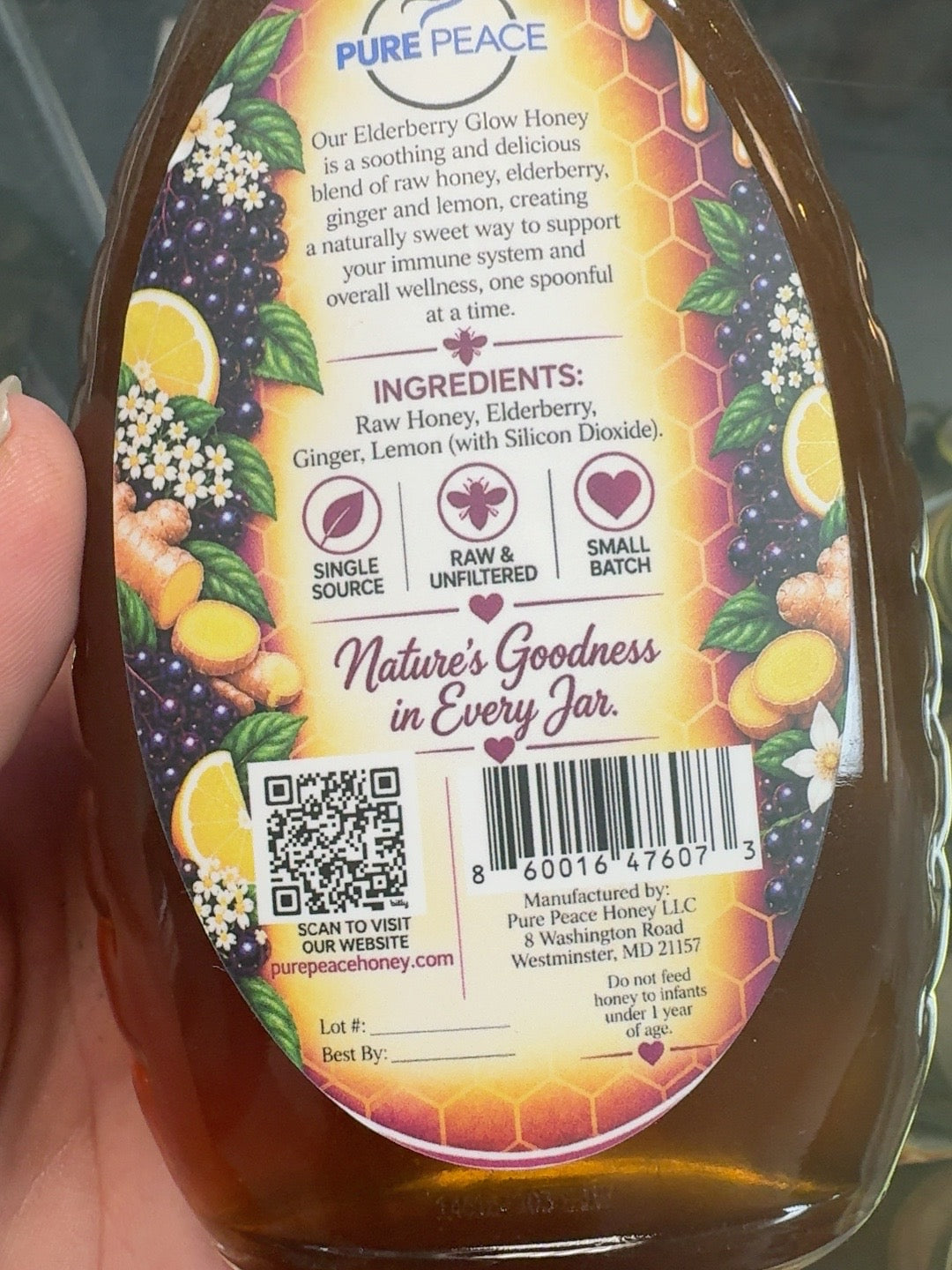 PUREPEACE Elderberry Glow Honey – 1 lb.